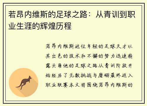 若昂内维斯的足球之路：从青训到职业生涯的辉煌历程